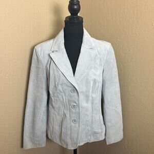 Casual Corner Annex Petite 4 Light Blue Suede Leather Blazer Jacket Womens